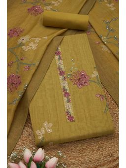 Soch - Womens Light Green Linen Shimmer Floral Printed Unstitch Dress Material