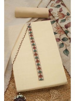 Soch - Womens Cream Linen Shimmer Floral Printed Unstiched Dress Material With Thread Work