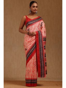 Soch - Womens Red Art Silk Warli Printed Saree with Unstitched Blouse