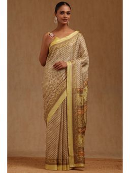 Soch - Womens Yellow Art Silk Floral Printed Saree with Unstitched Blouse