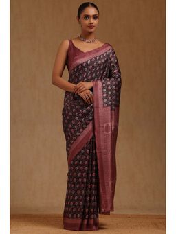 Soch - Womens Purple Art Silk Floral Printed Saree with Unstitched Blouse