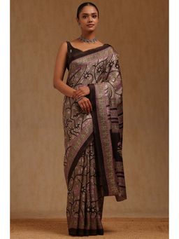 Soch - Womens Black Art Silk Floral Printed Saree with Unstitched Blouse