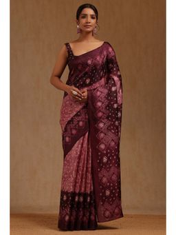 Soch - Womens Maroon Art Silk Bandhani Printed Saree with Unstitched Blouse