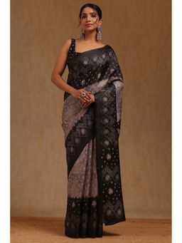 Soch - Womens Black Art Silk Bandhani Printed Saree with Unstitched Blouse