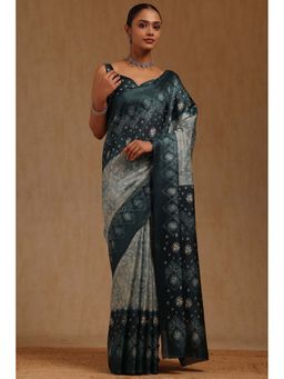 Soch - Womens Blue Art Silk Bandhani Printed Saree with Unstitched Blouse