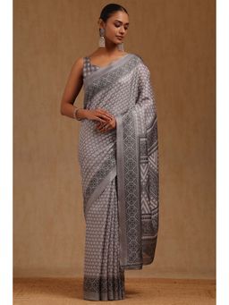 Soch - Womens Grey Art Silk Floral Printed Saree with Unstitched Blouse