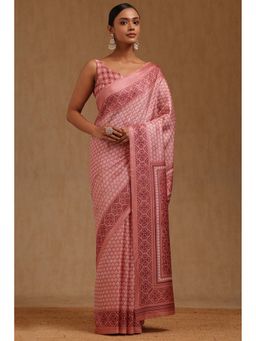 Soch - Womens Pink Art Silk Floral Printed Saree with Unstitched Blouse