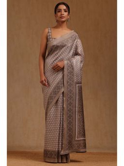 Soch - Womens Light Beige Art Silk Floral Printed Saree with Unstitched Blouse