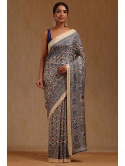 Soch - Womens Blue Art Silk Floral Printed Saree with Unstitched Blouse