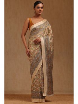 Soch - Womens Mustard Art Silk Floral Printed Saree with Unstitched Blouse