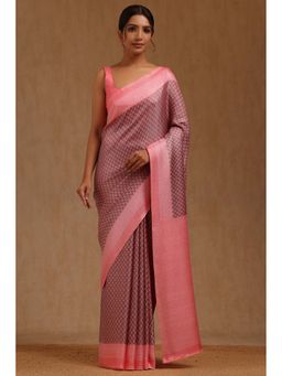 Soch - Womens Blush Pink Art Silk Floral Printed Saree with Unstitched Blouse