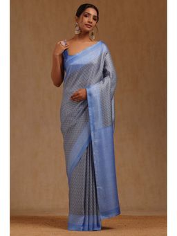 Soch - Womens Blue Art Silk Floral Printed Saree with Unstitched Blouse