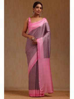Soch - Womens Pink Art Silk Floral Printed Saree with Unstitched Blouse