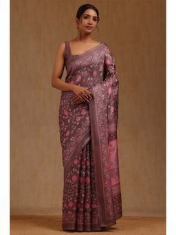 Soch - Womens Onion Pink Art Silk Madhubani Printed Saree with Unstitched Blouse