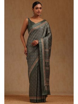 Soch - Womens Green Art Silk Ethnic Motifs Saree with Unstitched Blouse