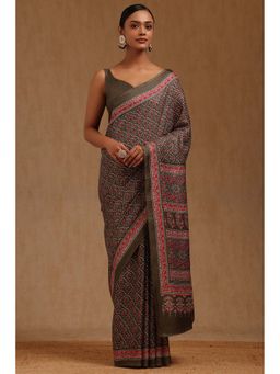 Soch - Womens Grey Art Silk Ethnic Motifs Saree with Unstitched Blouse