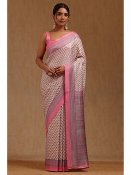 Soch - Womens Pink Art Silk Floral Printed Saree with Unstitched Blouse