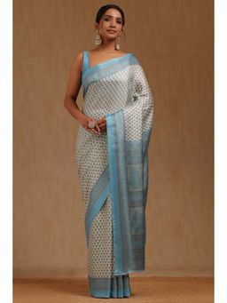 Soch - Womens Turquoise Blue Art Silk Floral Printed Saree with Unstitched Blouse