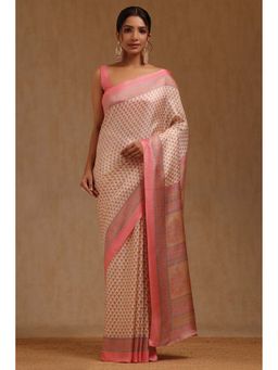 Soch - Womens Blush Pink Art Silk Floral Printed Saree with Unstitched Blouse