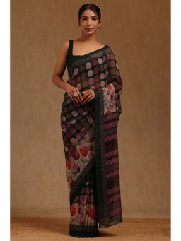 Soch - Womens Green Georgette Geometric Printed Saree with Unstitched Blouse