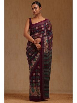 Soch - Womens Wine Georgette Geometric Printed Saree with Unstitched Blouse