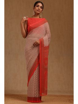 Soch - Womens Orange Georgette Floral Printed Saree with Unstitched Blouse