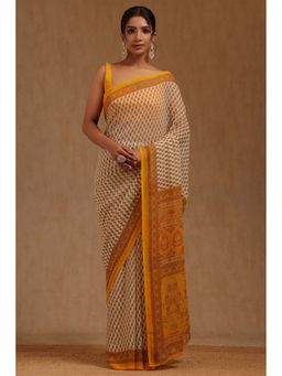 Soch - Womens Yellow Georgette Floral Printed Saree with Unstitched Blouse