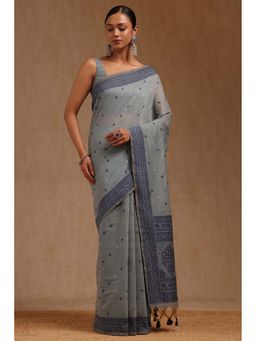 Soch - Womens Blue Chanderi Woven Design Saree with Unstitched Blouse