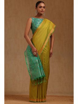 Soch - Womens Light Green Silk Blend Handloom Saree with Unstitched Blouse