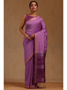 Soch - Womens Lavender Silk Blend Saree with Unstitched Blouse