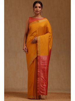 Soch - Womens Mustard Silk Blend Saree with Unstitched Blouse