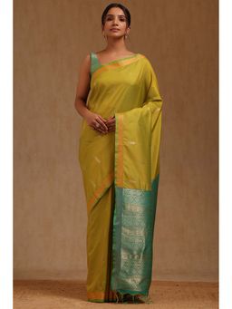 Soch - Womens Light Green Soft Silk Zari Woven Saree with Unstitched Blouse