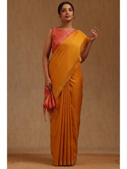 Soch - Womens Mustard Silk Blend Saree with Unstitched Blouse