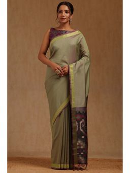 Soch - Womens Olive Silk Blend Saree with Unstitched Blouse