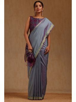 Soch - Womens Grey Silk Blend Saree with Unstitched Blouse