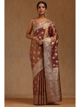Soch - Womens Earth Soft Silk Zari Brown Woven Saree with Unstitched Blouse