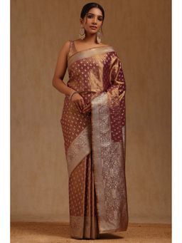 Soch - Womens Earth Soft Silk Zari Brown Woven Saree with Unstitched Blouse