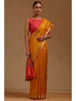 Soch - Womens Mustard Silk Woven Design Saree with Unstitched Blouse