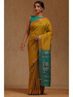 Soch - Womens Olive Silk Blend Woven Design Saree with Unstitched Blouse