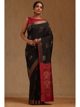 Soch - Womens Black Silk Zari Woven Saree with Unstitched Blouse