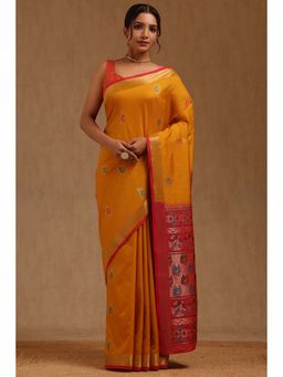 Soch - Womens Mustard Silk Blend Zari Woven Saree with Unstitched Blouse