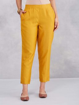 Fabindia - Yellow Cotton Silk Solids Ethnic Pant