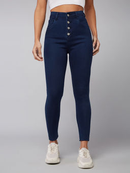 DOLCE CRUDO - Women Navy Blue Skinny Fit High Rise Stretchable Jeans