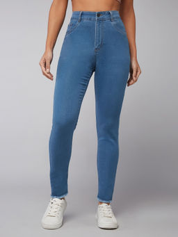 DOLCE CRUDO - Womens Blue Skinny High Rise Fringe Detailing Denim Jeans