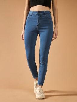 DOLCE CRUDO - Womens Blue Skinny High Rise Stretchable Denim Jeans