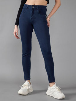 DOLCE CRUDO - Womens Navy Blue Skinny Fit Mid Rise Denim Stretchable Jeans