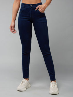 DOLCE CRUDO - Women Navy Blue Skinny Fit Mid Rise Regular Denim Stretchable Jeans