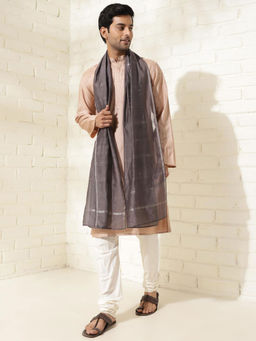 Fabindia - Grey Cotton Silk Blend Jamdani Men Stole