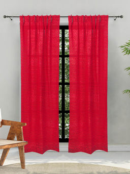 Fabindia - Red Cotton Woven Curtains 9 Feet 1Pc Red