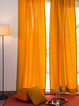 Fabindia - Yellow Cotton Woven Curtains 9 Feet 1Pc Yellow